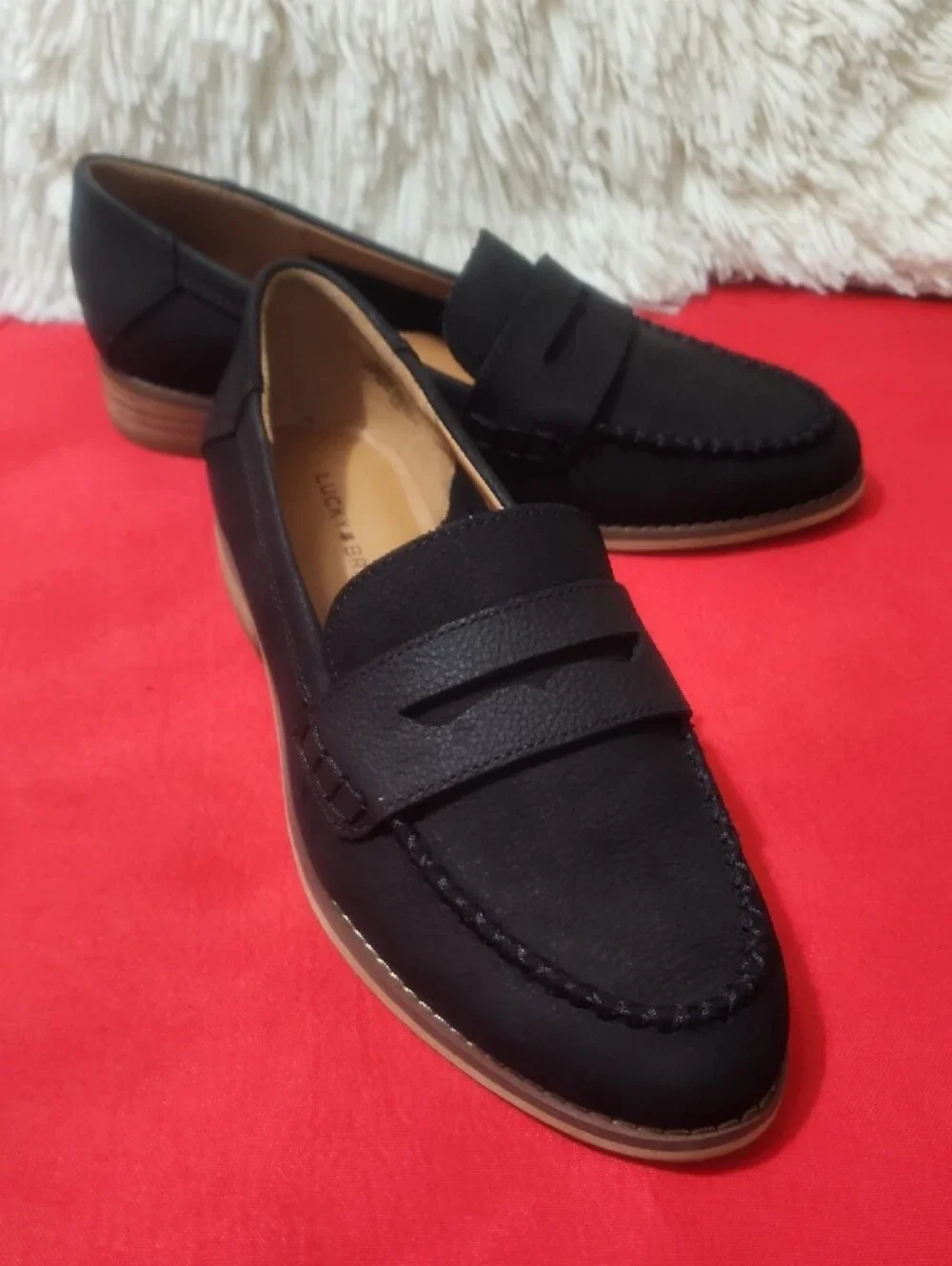 Lucky BrandEryka Black Penny Loafers with Tan Trim